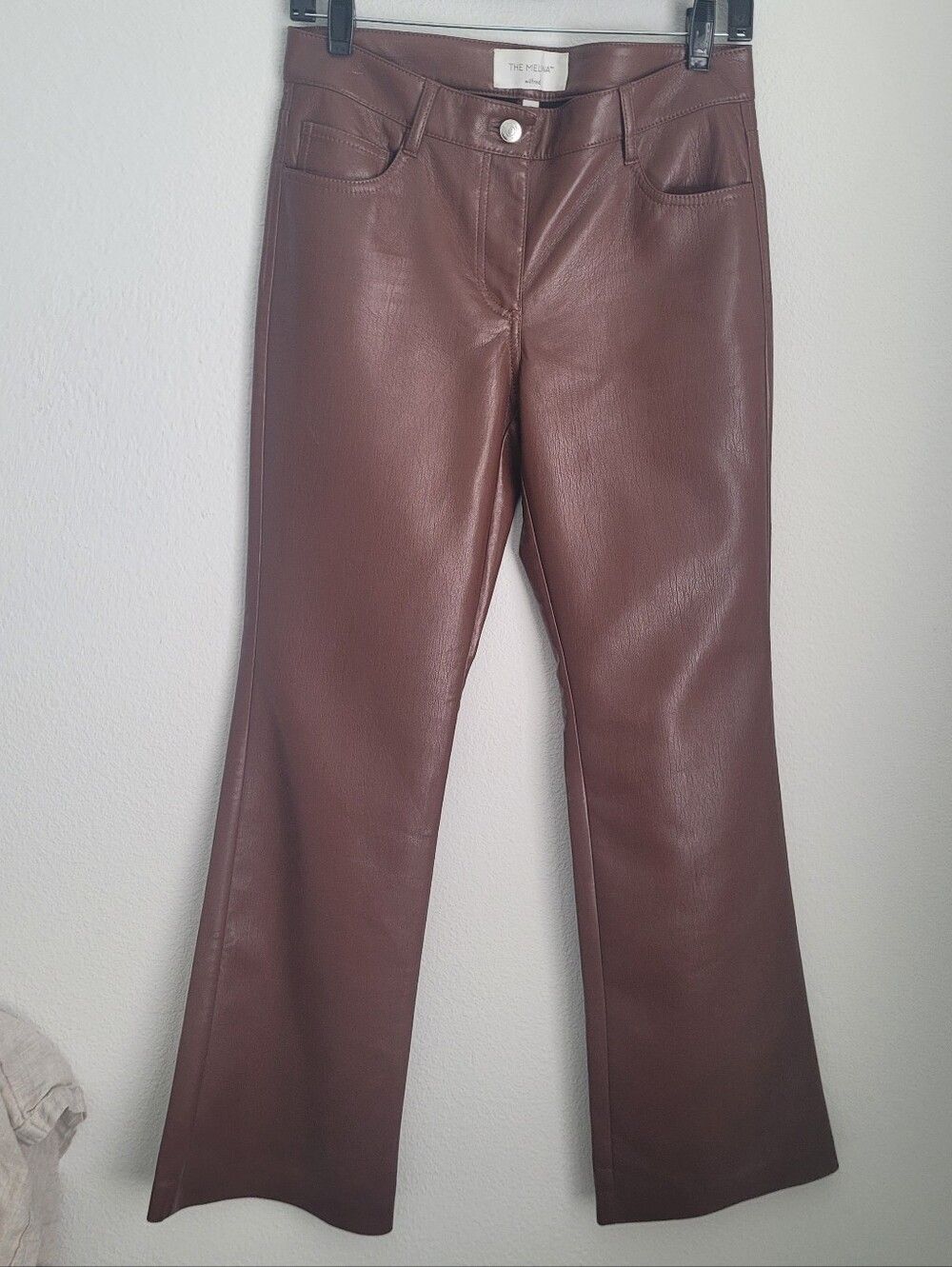 Aritzia Wilfred The Melina Low Rise Flare Vegan Leather Pants 6 Brown Y2K Chic